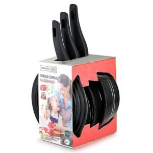 Sauce Pan Set- Non Stick Marble Coating – 4 Pcs – BLACK – Royalty Line