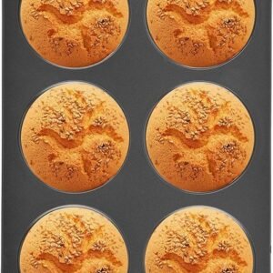 Cupcake / Muffin Tray with 6 Cupcake Molds – Non-stick Coating – With Silicone Handle – Black – Royalty Line