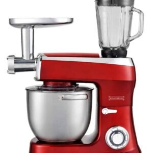 Planetary Mixer 3 in 1 With Blender, Meat Grinder, Whisk, Dough Hook, Mixing Hook – 2100W – 1.5 L Glass Jug – 7.5 Liters stainless Steel Bowl – Red – Royalty Line
