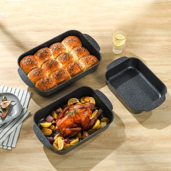 Oven Dishes With Silicone Handle - 3 Piece - Non-stick Coating - 30/40/46 cm - Black - Royalty Line - Image 3