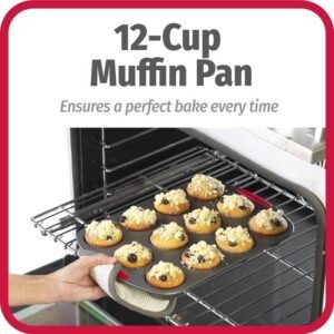 Cupcake / Muffin Tray with 12 Cupcake Molds – Non-stick Coating – With Silicone Handle – Black – Royalty Line