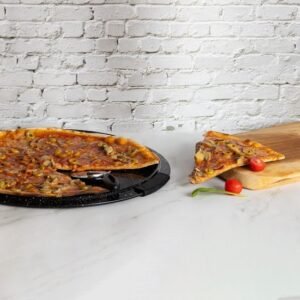Pizza Pan For Oven – 2pcs – Ø 36/41 cm – With Cold Handles – Non-stick Marble Coating – Black – Royalty Line