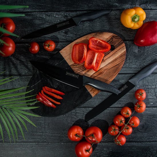 Knife Set - Non-stick coating - Non-slip handles - 6pcs - Black - Royalty Line - Image 15