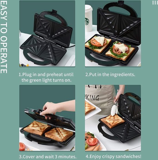 Sandwich Maker / Toaster / Panini Grill XL - 2000W - Non-stick coating - Toaster - Black -Royalty Line - Image 9