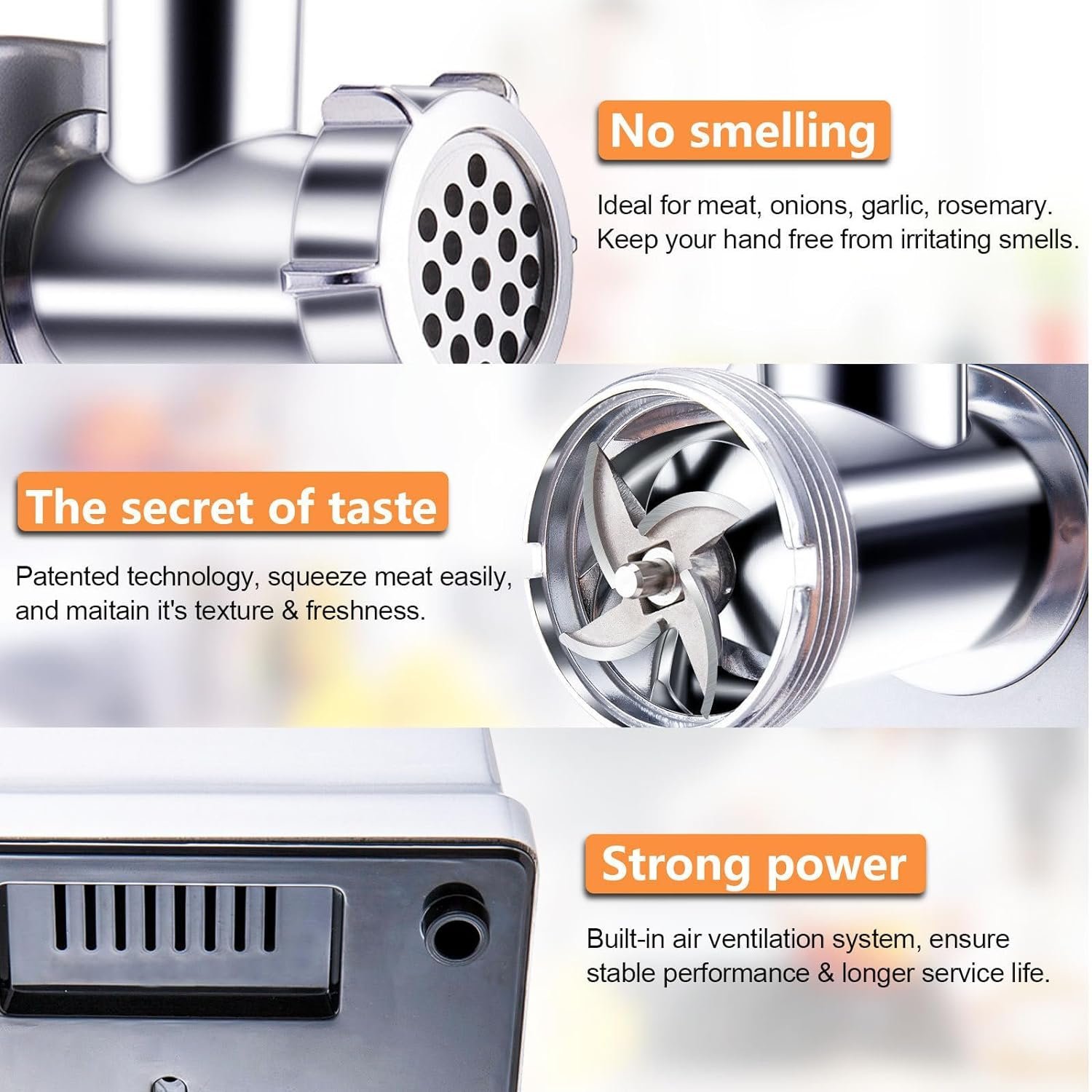 Electric Meat Grinder - 1600W - Mincer with 3 Cutting Plates - Sausage Maker - Minced Meat - Stainless Steel - Royalty Line - Image 14