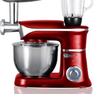 Planetary Mixer With Blender, Meat Grinder, Whisk, Dough Hook, Mixing Hook – 1900W – 6.5 Liters – Red – Royalty Line