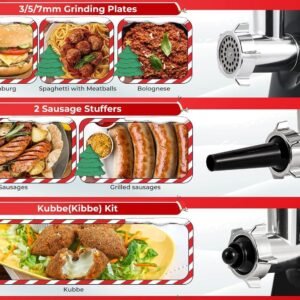 Electric Meat Grinder – 1600W – Mincer with 3 Cutting Plates – Sausage Maker – Minced Meat – Stainless Steel – Royalty Line