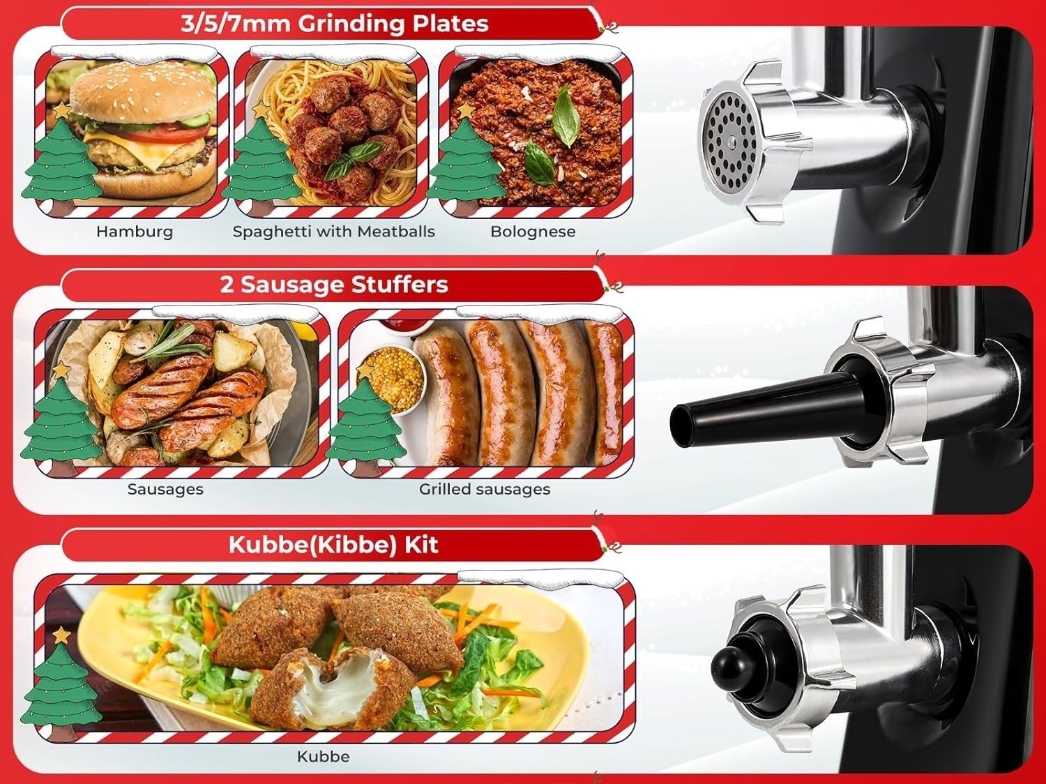 Electric Meat Grinder - 1600W - Mincer with 3 Cutting Plates - Sausage Maker - Minced Meat - Stainless Steel - Royalty Line - Image 2