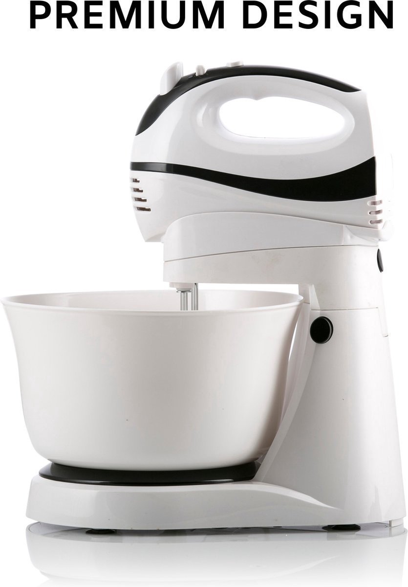 Hand Mixer with Mixing Bowl 2.5 L - 2 in 1 Kitchen Mixer with Beaters and Dough Hooks - 300W - White/Purple - Royalty Line - Image 6