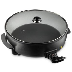 Electric Party Pan with Glass Lid and Non-Stick Coating – Adjustable Heat up to 240degree – 1500W – Ø42cm – Black – Cheffinger