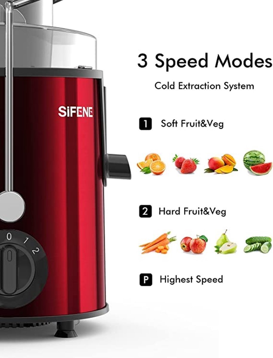 Juicer for Vegetables & Fruit - 450 mL Cup & 1.5 Liter Pulp Reservoir - 3 Speeds - 700W - Stainless Steel - Red - Royalty Line - Image 4