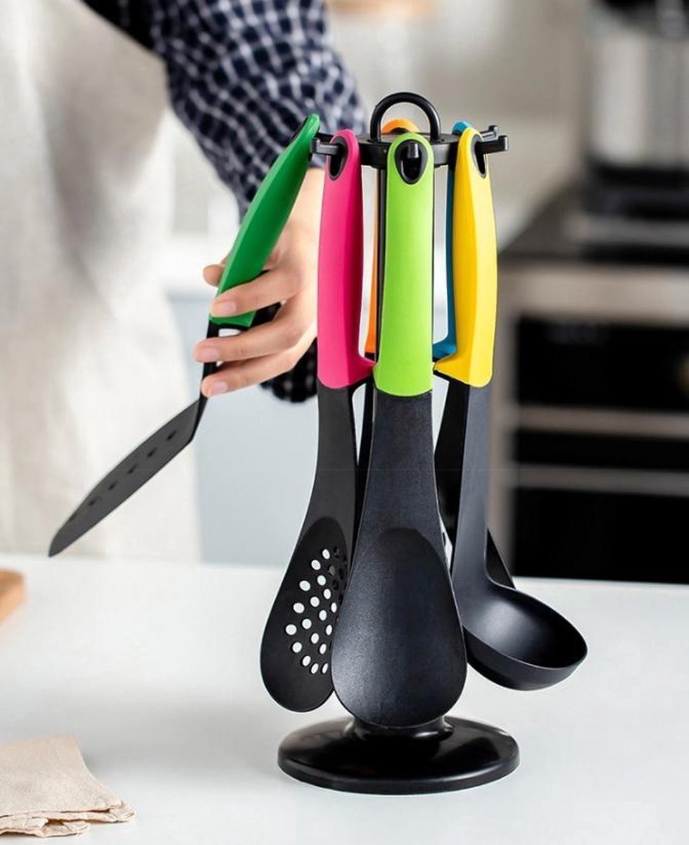 Kitchenware Set Multi Colors - 6 Piece Cookware Set - BPA-Free - Cooking - Hangable - Heat Resistant - With Carousel - Kitchenset - Royalty Line - Image 4