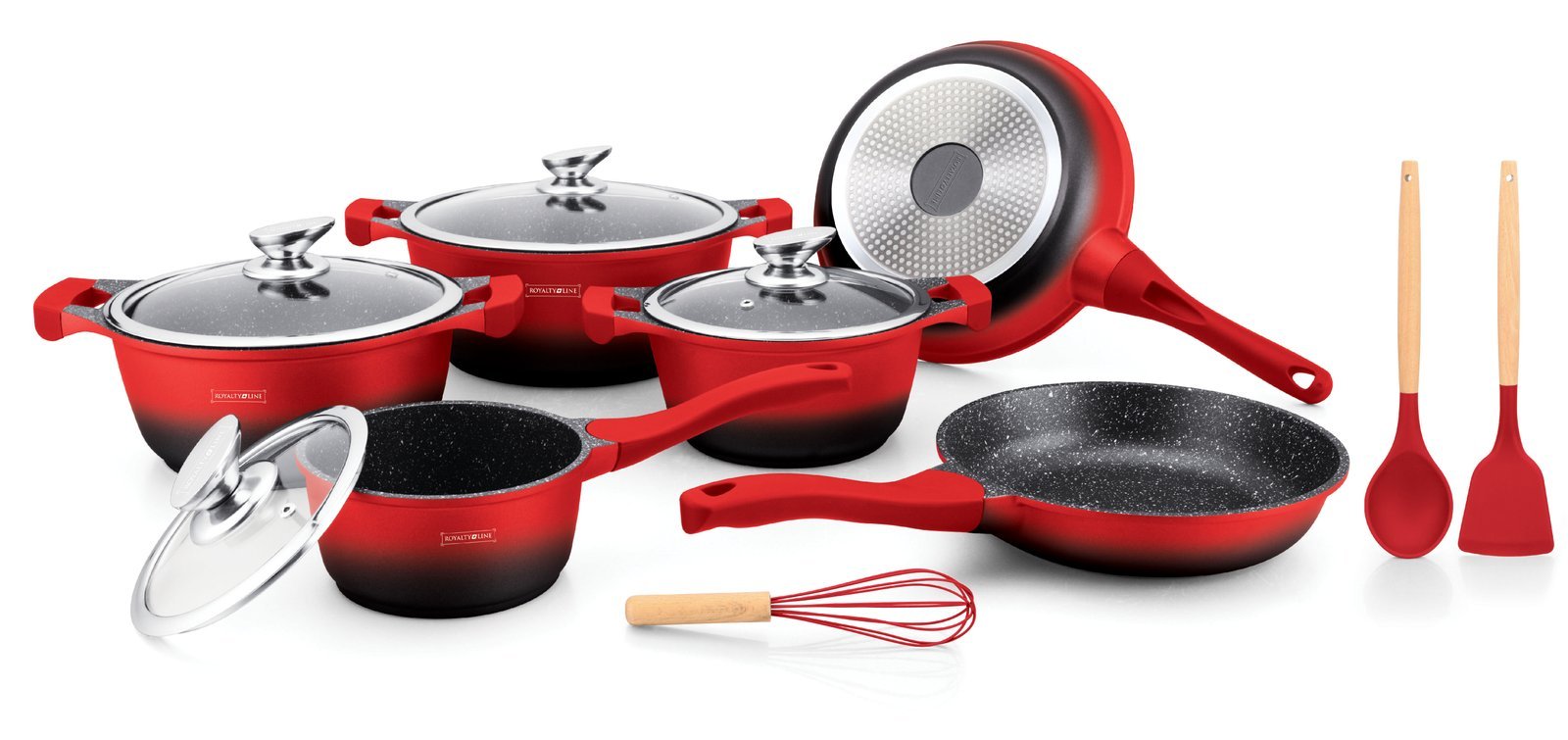 Cookware Gold Collection - Die Cast Alu - 10Pcs - RED/BLACK - Royalty Line