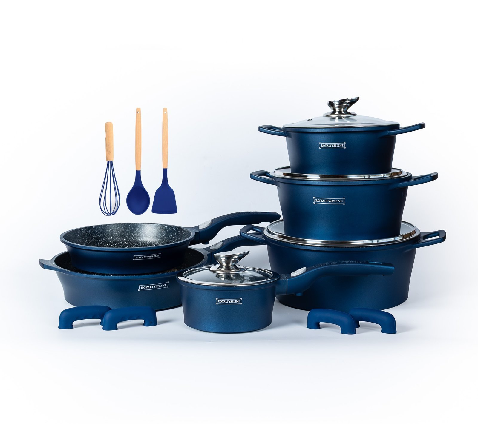 Cookware Premium Diamond Collection - Die Cast Alu - 14Pcs - BLUE - Royalty Line - Image 2