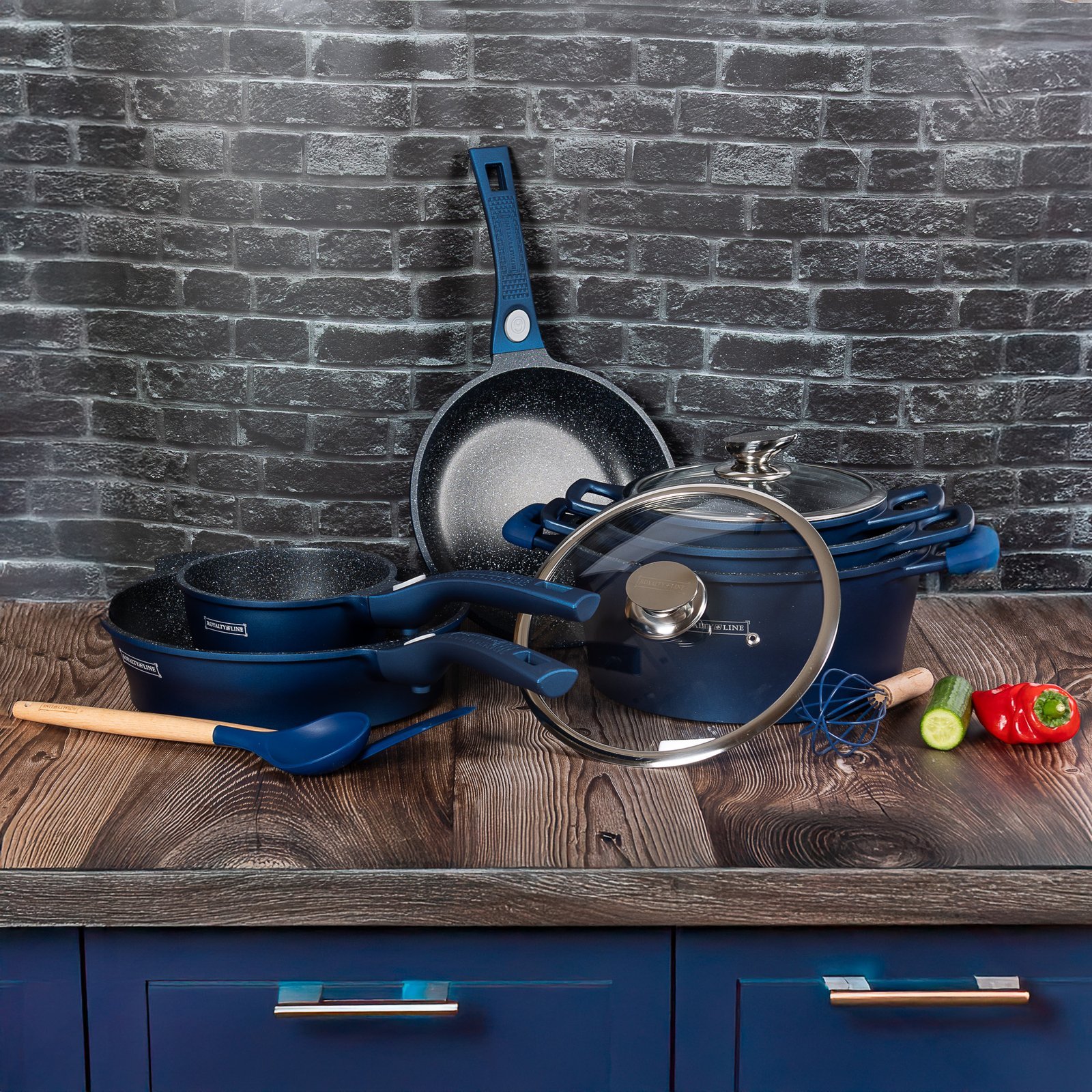 Cookware Premium Diamond Collection - Die Cast Alu - 14Pcs - BLUE - Royalty Line - Image 3