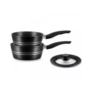 Sauce Pan Set- Non Stick Marble Coating – 3 Pcs – BLACK – Royalty Line