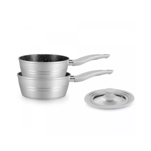 Sauce Pan Set- Non Stick Marble Coating – 3 Pcs – SILVER – Royalty Line