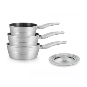 Sauce Pan Set- Non Stick Marble Coating – 4 Pcs – SILVER – Royalty Line