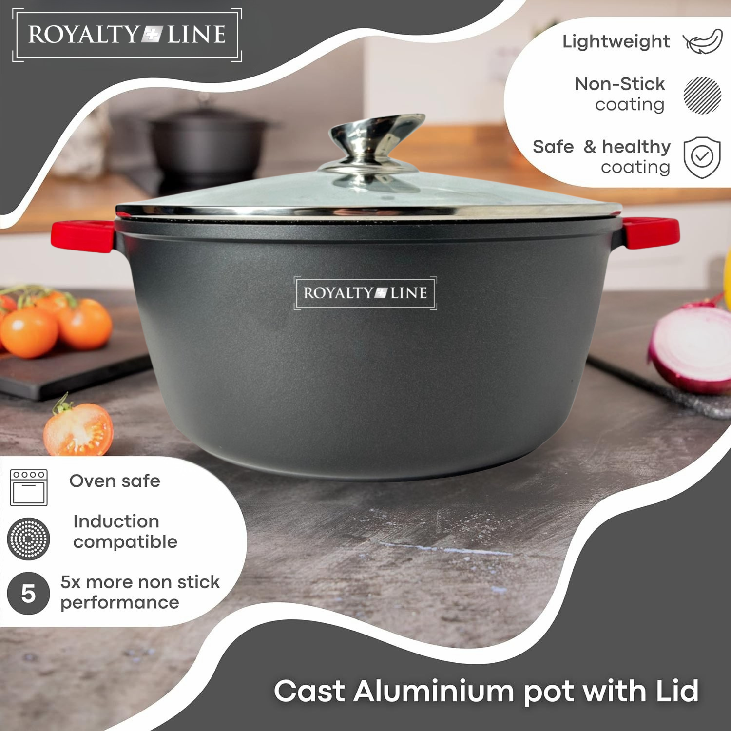 Casserole SET - Die Cast - Non Stick Greblon Marble Coated - 32cm/36cm/40cm/44cm - Royalty Line - Image 2