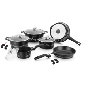 Cookware Premium Diamond Collection – Die Cast Alu – 14Pcs – BLACK – Royalty Line