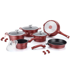 Cookware Premium Diamond Collection – Die Cast Alu – 14Pcs – BURGUNDY – Royalty Line