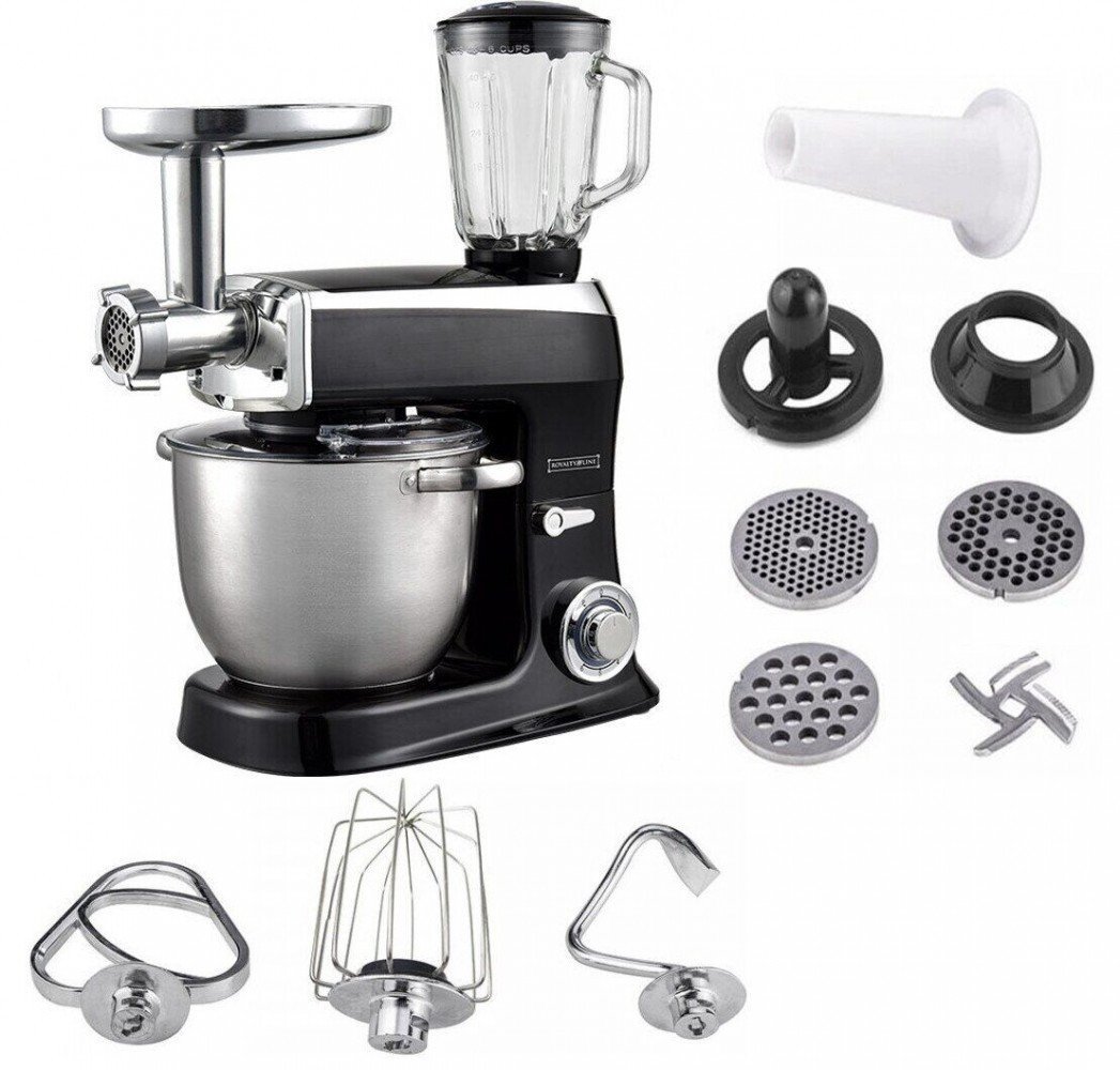 Planetary Mixer 3 in 1 With Blender, Meat Grinder, Whisk, Dough Hook, Mixing Hook - 2100W - 1.5 L Glass Jug - 7.5 Liters stainless Steel Bowl - Black - Royalty Line - Image 3