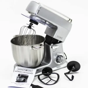 Planetary Mixer With Whisk, Dough Hook, Mixing Hook, Pan Scraper, With Splash Guard & Stainless Steel Mixing Bowl 7.5 L- 2100W – Silver – Royalty Line